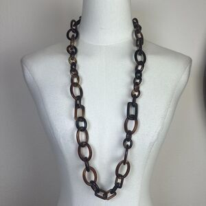 J.Crew Tortoise Resin Chain Link Necklace Statement Long Acrylic Brown Jewelry